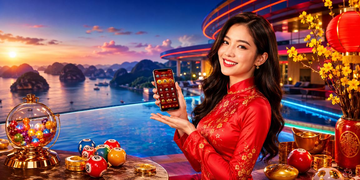 Người dùng tham gia xổ số trực tuyến tại vịnh Hạ Long trong trang phục áo dài truyền thống