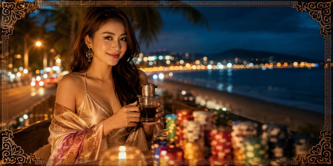 Người dùng tại Mũi Né thư giãn và truy cập pr3 bên bờ biển