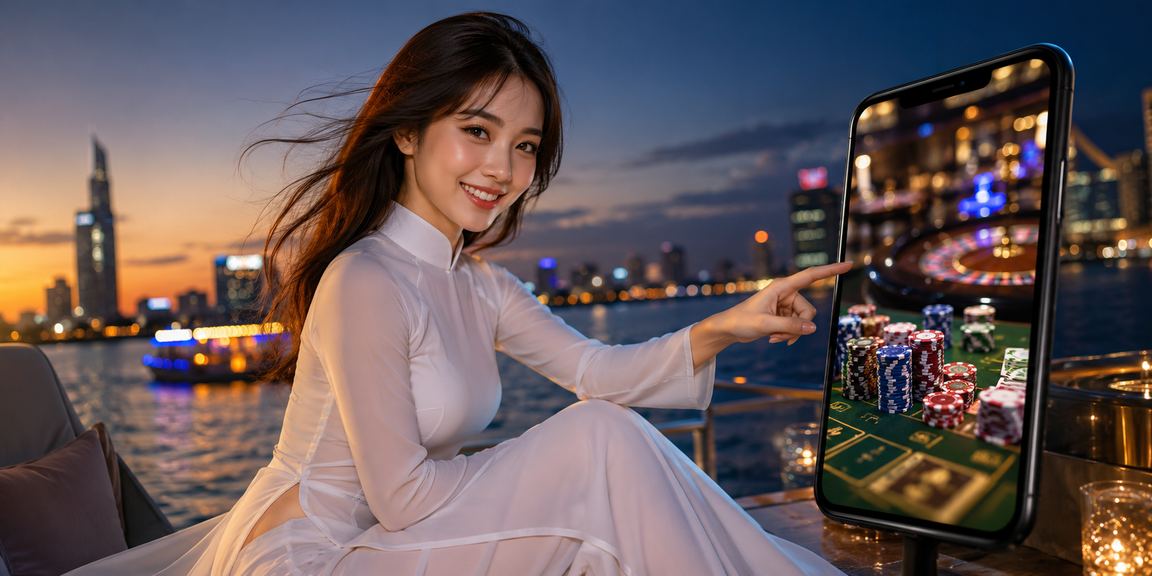 Người chơi Sài Gòn dùng điện thoại chơi casino cao cấp pr3 trong trang phục truyền thống